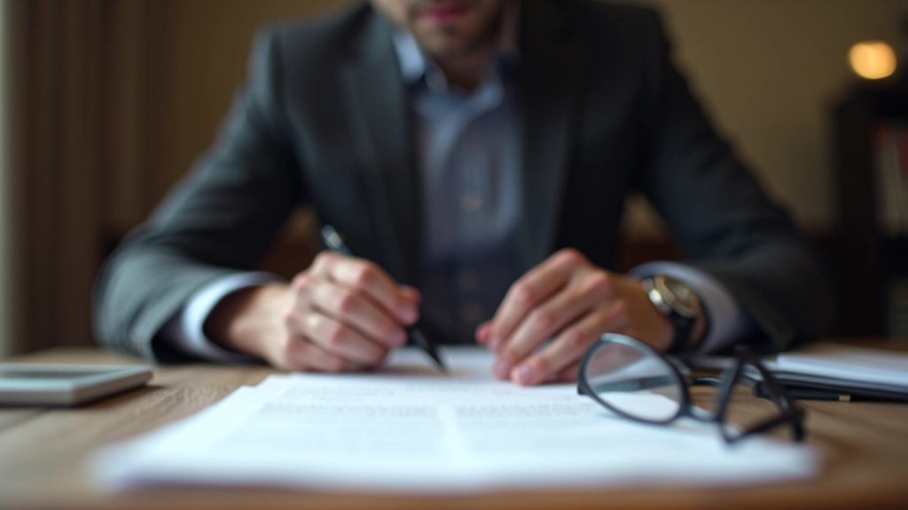 Dokumenty a smlouva na stole s pérem a brýlemi, právní papíry