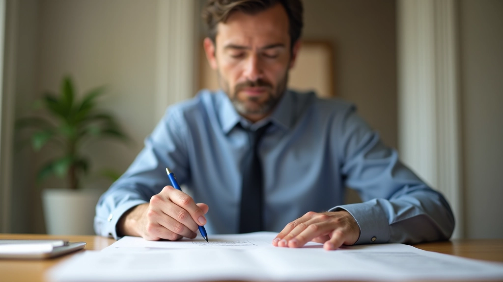 Muž při výpočtu příspěvků na papíře u stolu