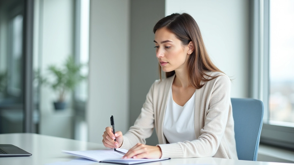 Žena čte smlouvu a dokumenty o stavebním spořении